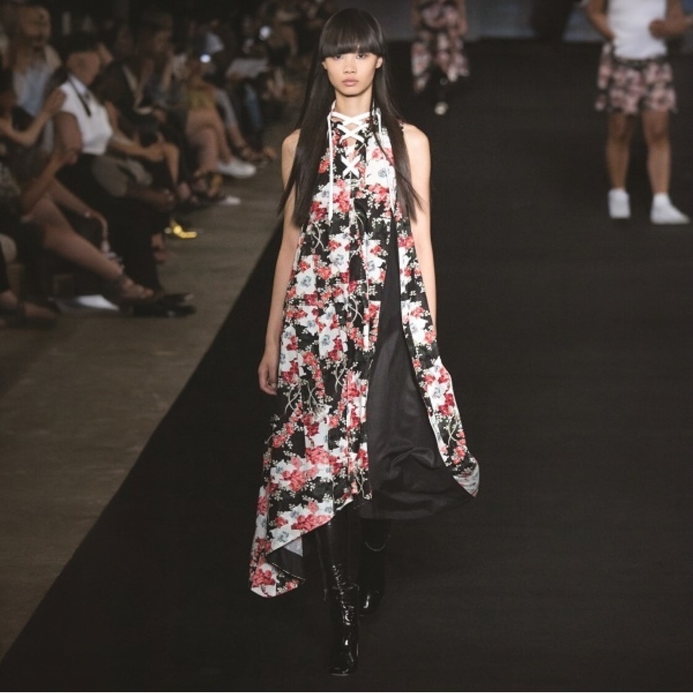 Rag & Bone Asymmetrical Dress in Black and Red Floral Medium
